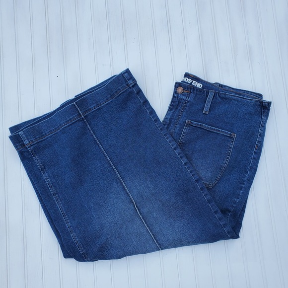 Landsend Womens Denim High‎ Rise Patch Pocket Extra Wide Leg Crop Jean Size 16P - Picture 11 of 12